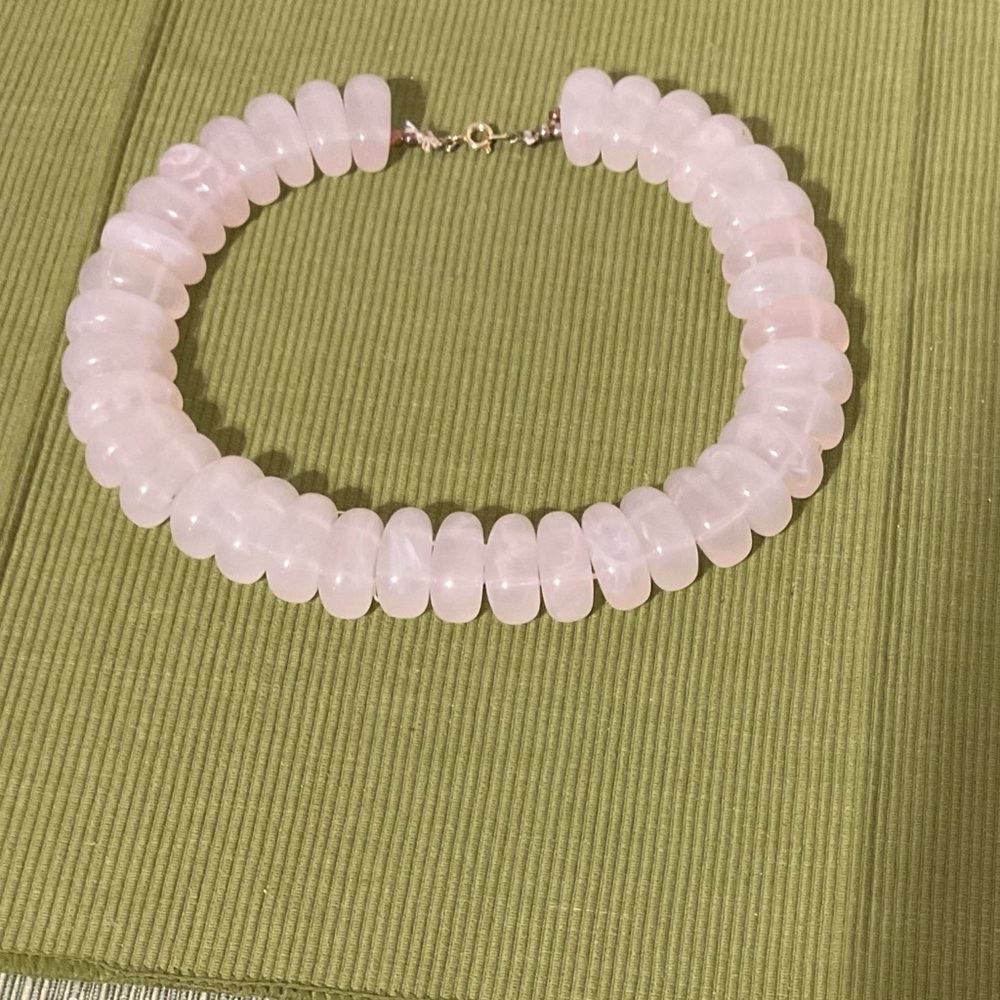 Elegant Moonstone touch of Pink Beaded Necklace unique shaped glass beads.